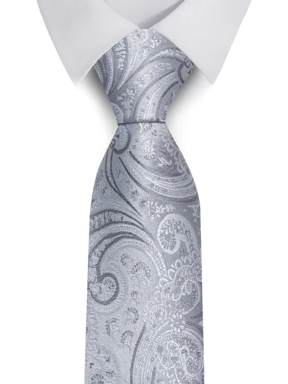 Mens Silver 100% Microfiber Paisley Jacquard Formal Classic Necktie For Business